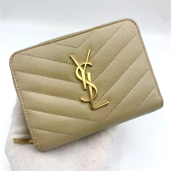 Yves Saint Laurent Gold Accent Beige Wallet - Picture 2 of 10